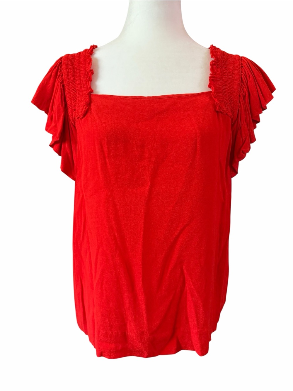 Maeve Vibrant Red Square Neck Ruffle Sleeve Top US M